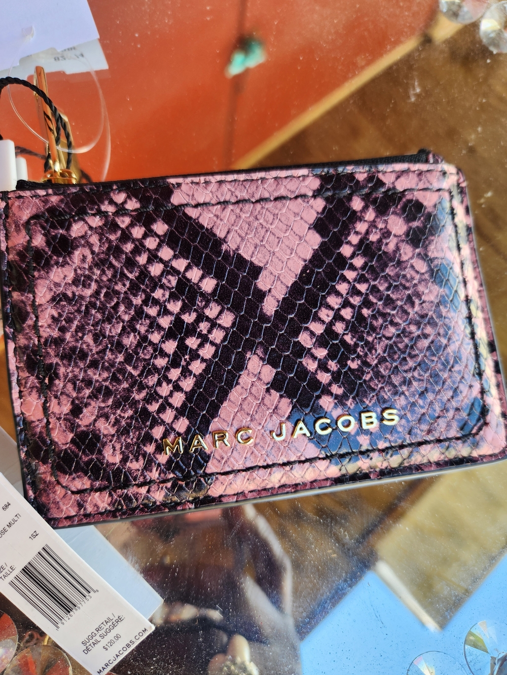 Marc Jacobs Black and Pink Snake-Embossed Card Case NWT